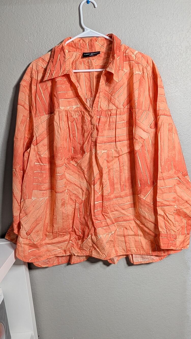 Lane Bryant Orange Geometric Abstract Print Cotton Peplum Blouse Size 22/24 3XL